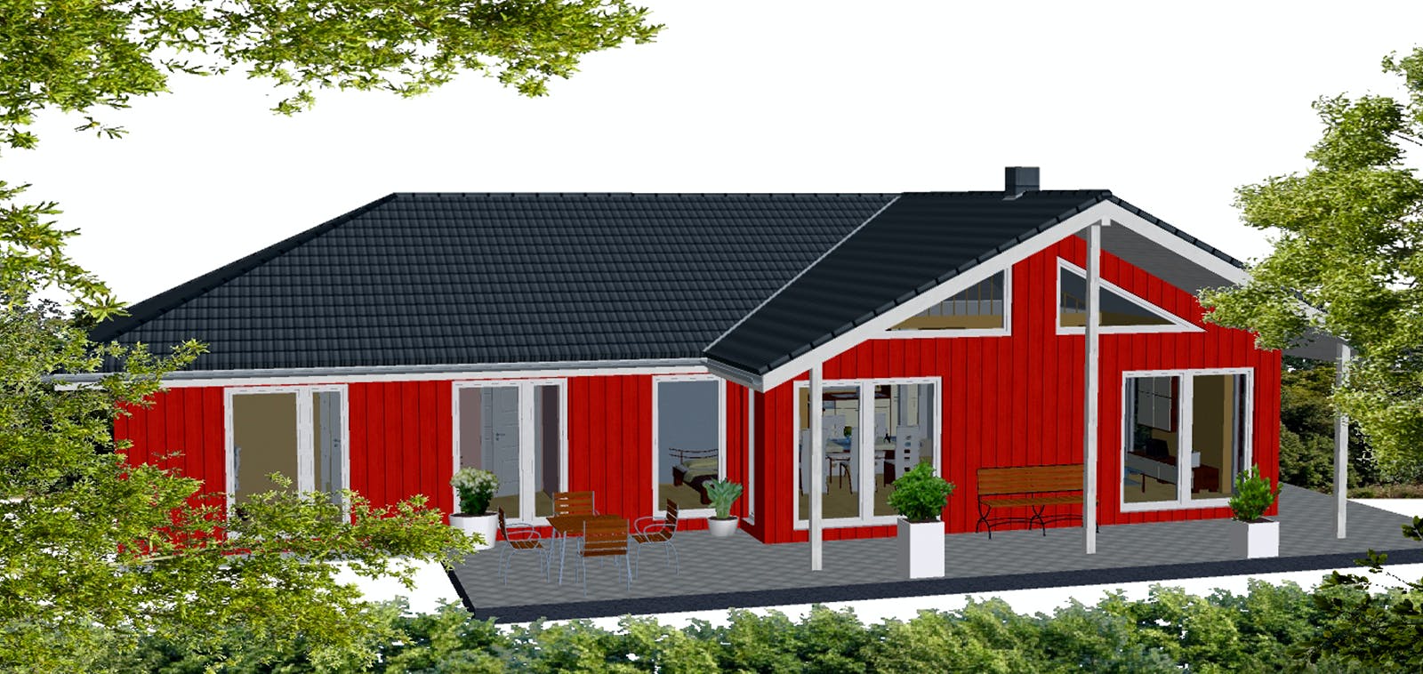 Fertighaus Nordfjord von AKOST Holzhäuser, Bungalow Außenansicht 2