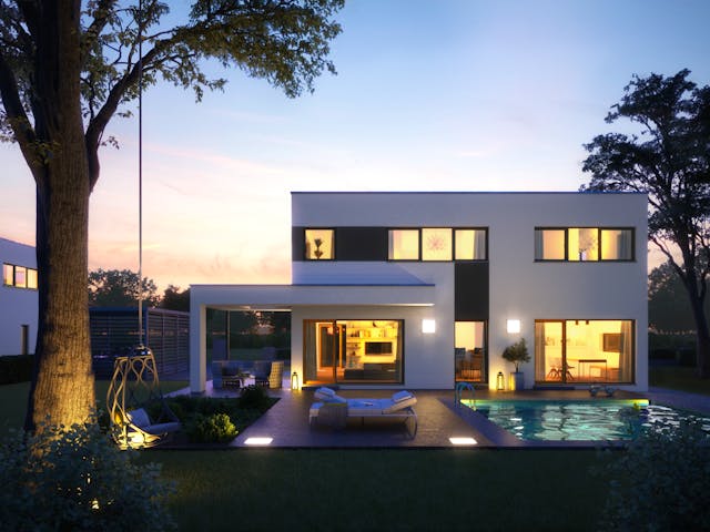 Fertighaus Akzento von Büdenbender Hausbau, Cubushaus Außenansicht 1