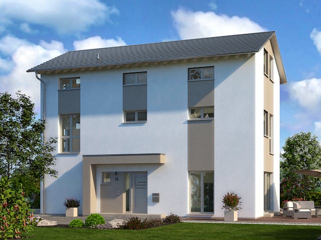 Fertighaus Cityline 2 von allkauf haus, Satteldach-Klassiker Außenansicht 1