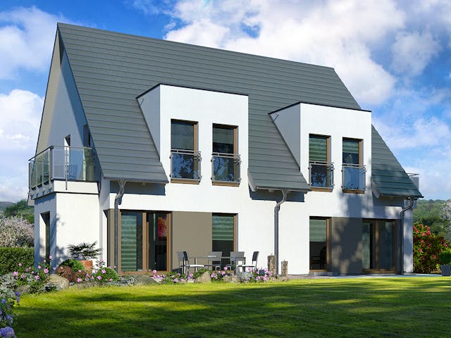 Fertighaus Double 1 von allkauf haus, Satteldach-Klassiker Außenansicht 1 Fertighaus Double 1 von allkauf haus, Satteldach-Klassiker Außenansicht 1