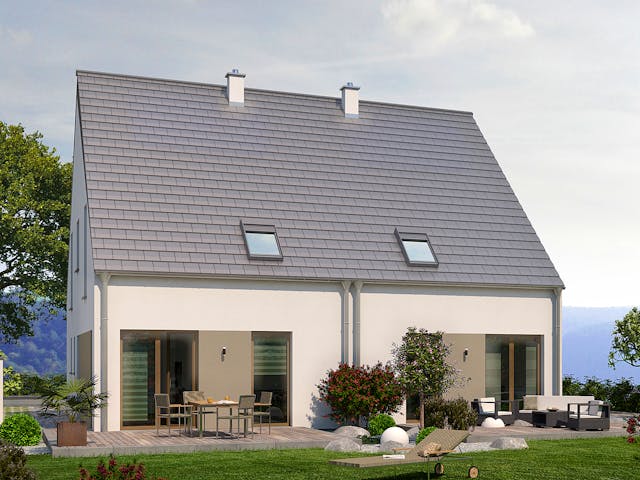 Fertighaus Double 2 von allkauf haus, Satteldach-Klassiker Außenansicht 1 Fertighaus Double 2 von allkauf haus, Satteldach-Klassiker Außenansicht 1