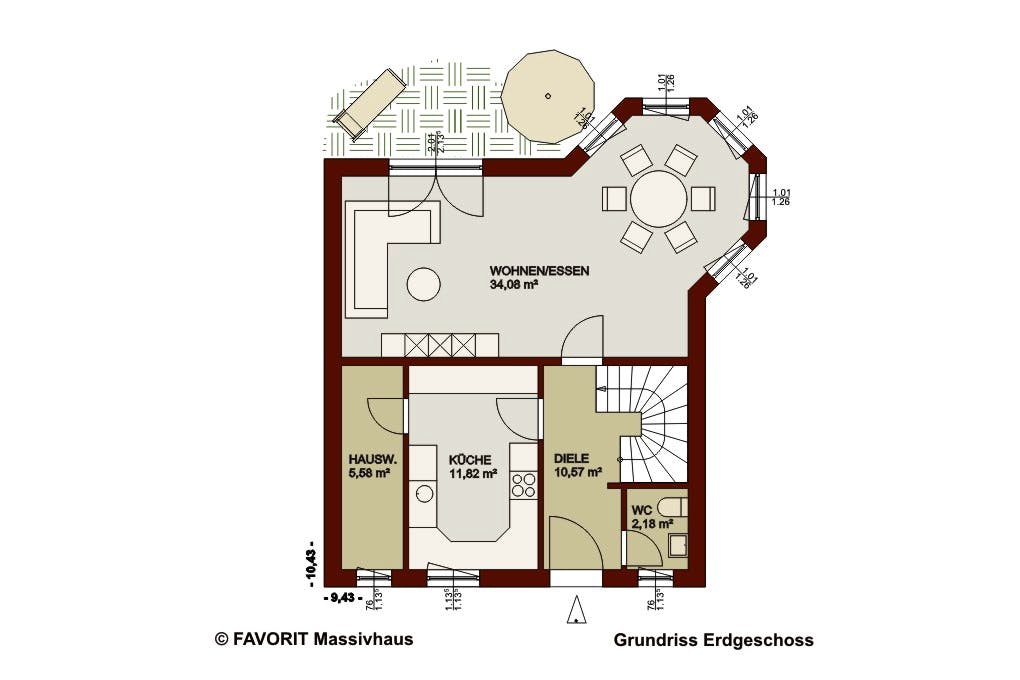 Massivhaus Alpenland 132 von Favorit Massivhaus Schlüsselfertig ab 338030€, Satteldach-Klassiker Grundriss 1