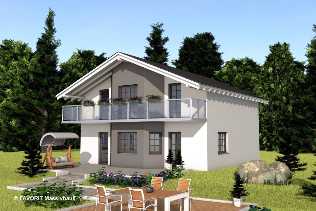 Massivhaus Alpenland 147 von Favorit Massivhaus Schlüsselfertig ab 356680€, Satteldach-Klassiker Außenansicht 1
