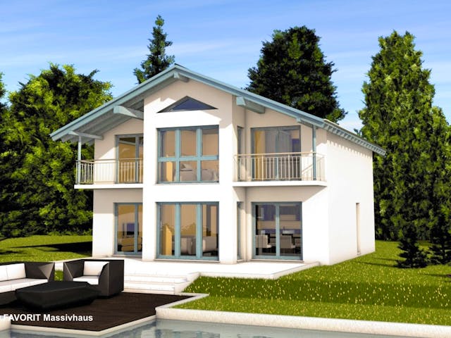 Massivhaus Alpenland 160 von FAVORIT Massivhaus Schlüsselfertig ab 384500€, Satteldach-Klassiker Außenansicht 1