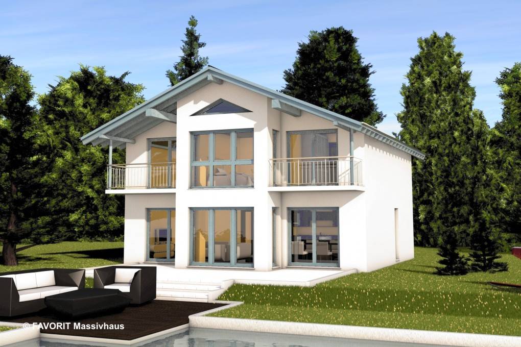 Massivhaus Alpenland 160 von Favorit Massivhaus Schlüsselfertig ab 399880€, Satteldach-Klassiker Außenansicht 1
