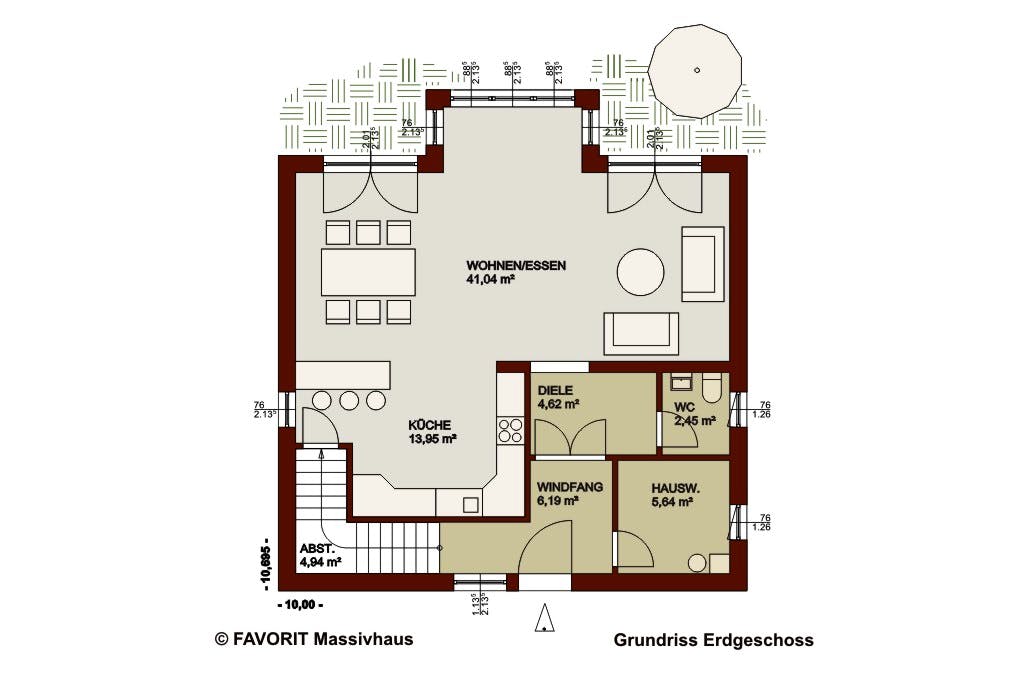 Massivhaus Alpenland 160 von Favorit Massivhaus Schlüsselfertig ab 399880€, Satteldach-Klassiker Grundriss 1