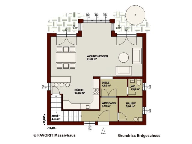Massivhaus Alpenland 160 von FAVORIT Massivhaus Schlüsselfertig ab 384500€, Satteldach-Klassiker Grundriss 1