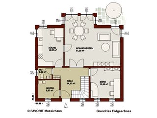 Massivhaus Alpenland 174 von FAVORIT Massivhaus Schlüsselfertig ab 409560€, Satteldach-Klassiker Grundriss 1