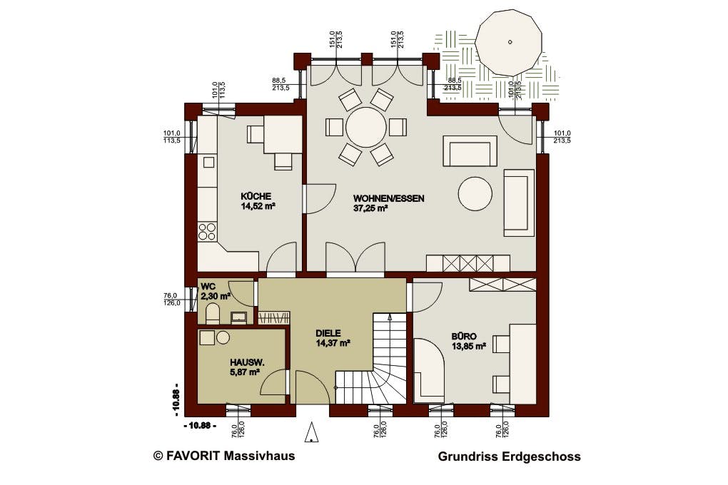 Massivhaus Alpenland 174 von Favorit Massivhaus Schlüsselfertig ab 409560€, Satteldach-Klassiker Grundriss 1