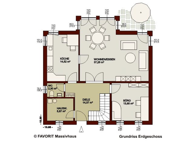Massivhaus Alpenland 174 (inactive) von FAVORIT Massivhaus Schlüsselfertig ab 409560€, Satteldach-Klassiker Grundriss 1