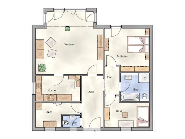 Massivhaus Bungalow 95 von AMB Massivhaus, Bungalow Grundriss 1