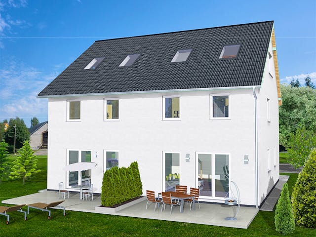 Massivhaus Duplex 125 von AMB Massivhaus, Satteldach-Klassiker Außenansicht 1