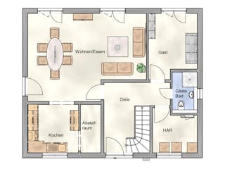Massivhaus Villa 150 von AMB Massivhaus, Stadtvilla Grundriss 1