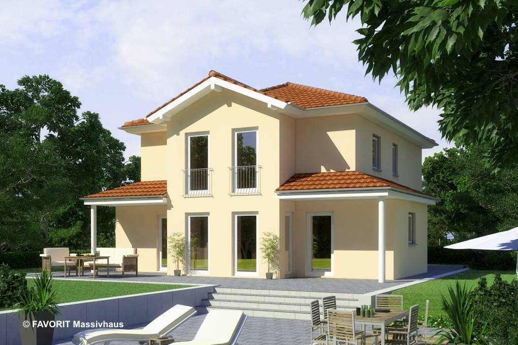 Massivhaus Ambiente 135 von Favorit Massivhaus Schlüsselfertig ab 385290€, Stadtvilla Außenansicht 1