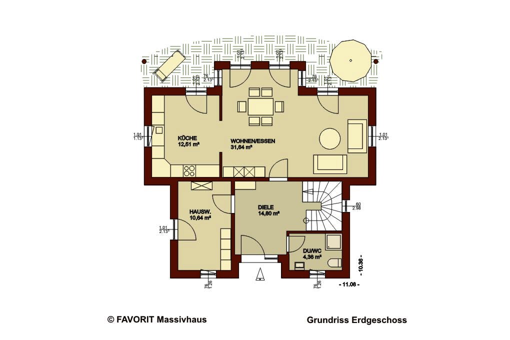Massivhaus Ambiente 135 von Favorit Massivhaus Schlüsselfertig ab 385290€, Stadtvilla Grundriss 1