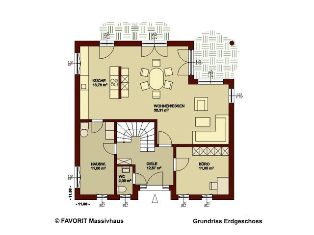 Massivhaus Ambiente 145 von FAVORIT Massivhaus Schlüsselfertig ab 384650€, Stadtvilla Grundriss 1