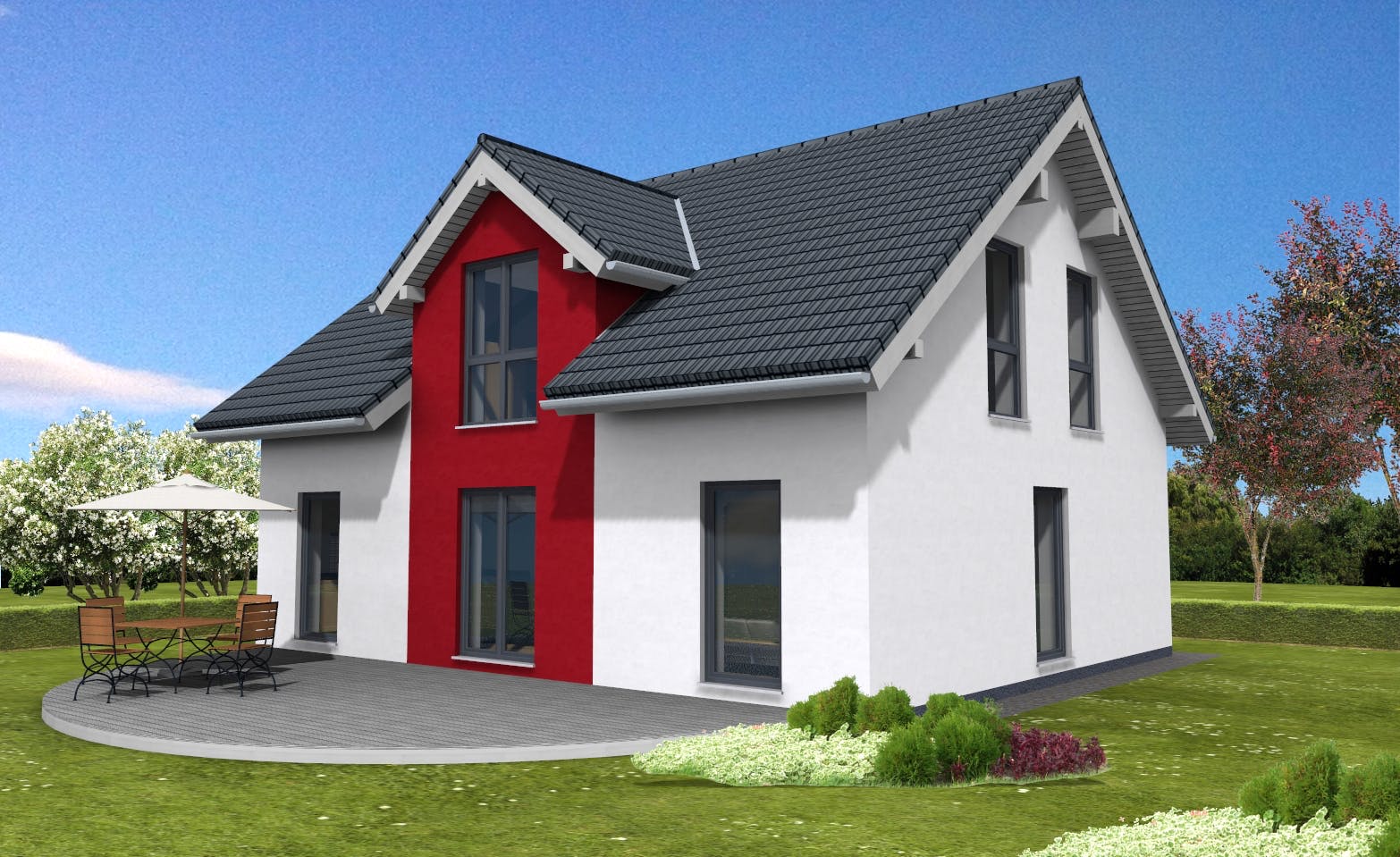 Fertighaus Ambiente 151 von Suckfüll Energiesparhaus Schlüsselfertig ab 346158€, Satteldach-Klassiker Außenansicht 1