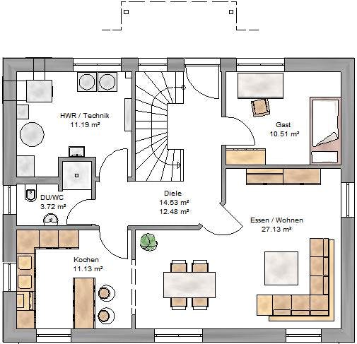 Fertighaus Ambiente 151 von Suckfüll Energiesparhaus Schlüsselfertig ab 346158€, Satteldach-Klassiker Grundriss 1