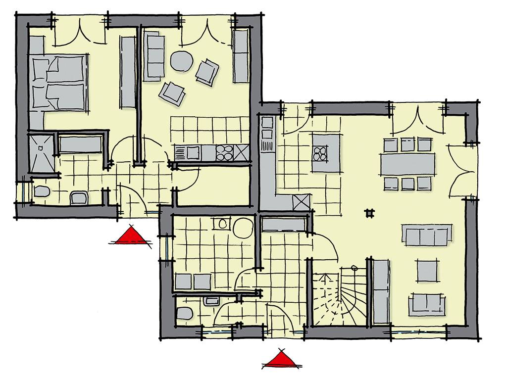 Fertighaus Antwerpen von GUSSEK HAUS Schlüsselfertig ab 481000€, Satteldach-Klassiker Grundriss 1