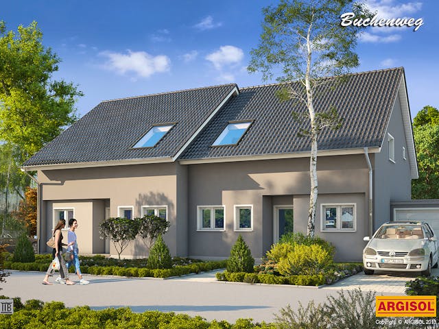 Massivhaus Buchenweg II von ARGISOL-Bausysteme Bausatzhaus ab 39000€, Satteldach-Klassiker Außenansicht 1 Massivhaus Buchenweg II von ARGISOL-Bausysteme Bausatzhaus ab 39000€, Satteldach-Klassiker Außenansicht 1