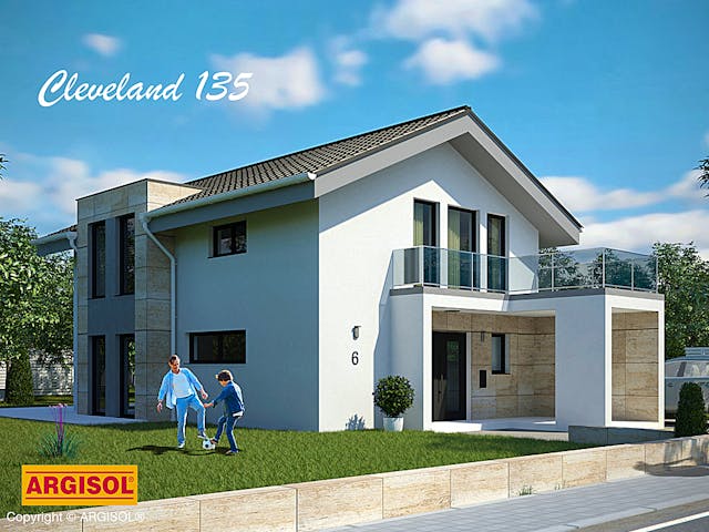 Massivhaus Cleveland von ARGISOL-Bausysteme Bausatzhaus ab 41370€, Satteldach-Klassiker Außenansicht 1