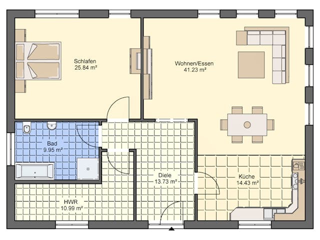 Massivhaus Bungalow 116 von ASL Wohnungsbau Schlüsselfertig ab 278067€, Bungalow Grundriss 1