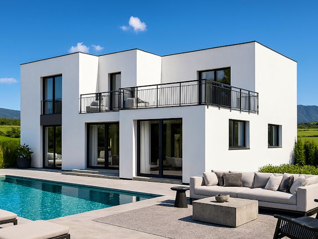 Massivhaus Flachdach 208 von ASL Wohnungsbau Schlüsselfertig ab 477589€, Cubushaus Außenansicht 1