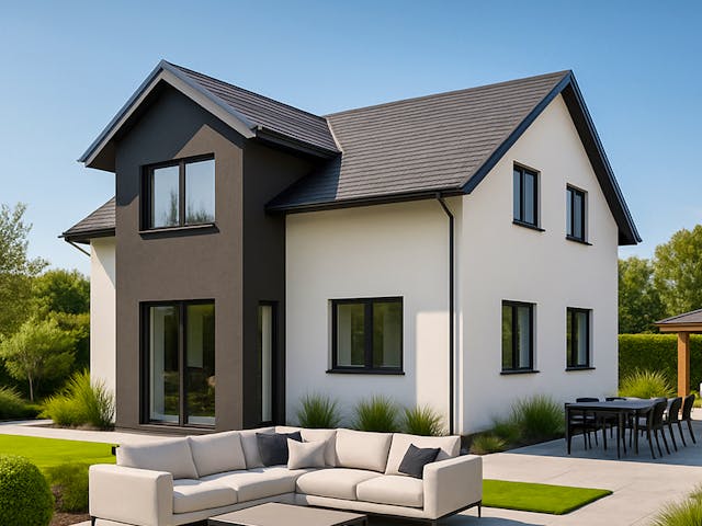 Massivhaus Satteldach 132 von ASL Wohnungsbau Schlüsselfertig ab 324656€, Satteldach-Klassiker Außenansicht 1