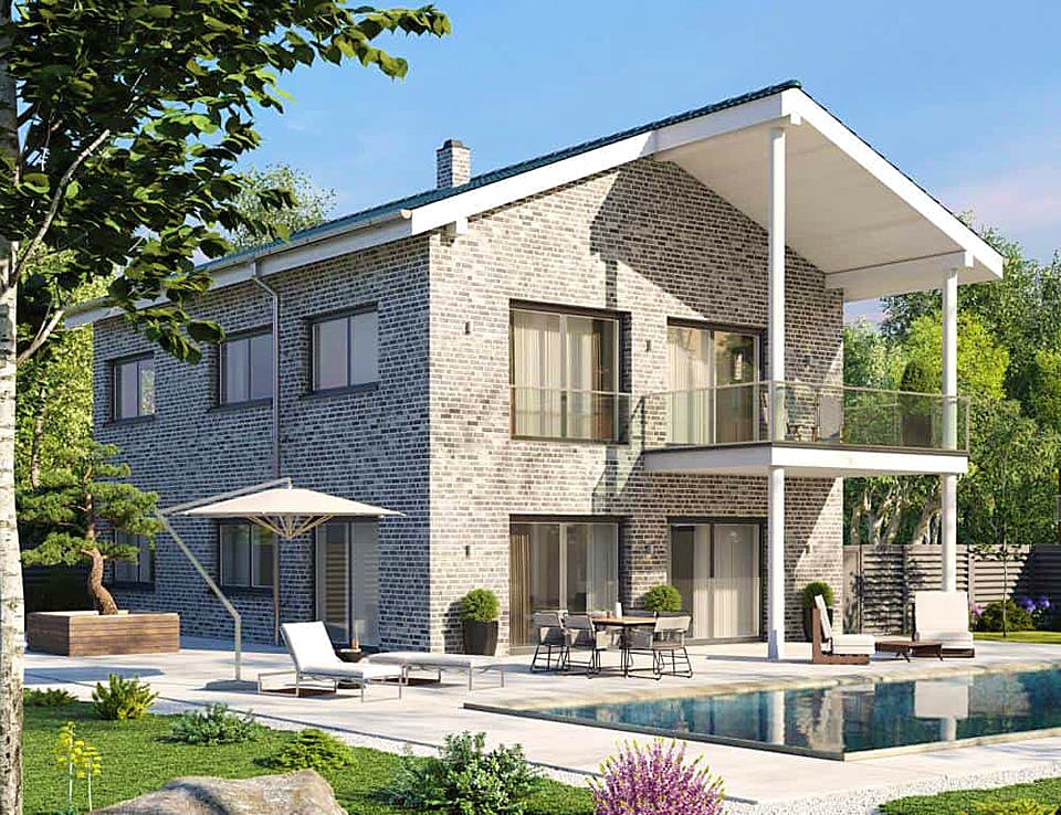 Massivhaus Sella von AUREA Massivhaus, Satteldach-Klassiker Außenansicht 2