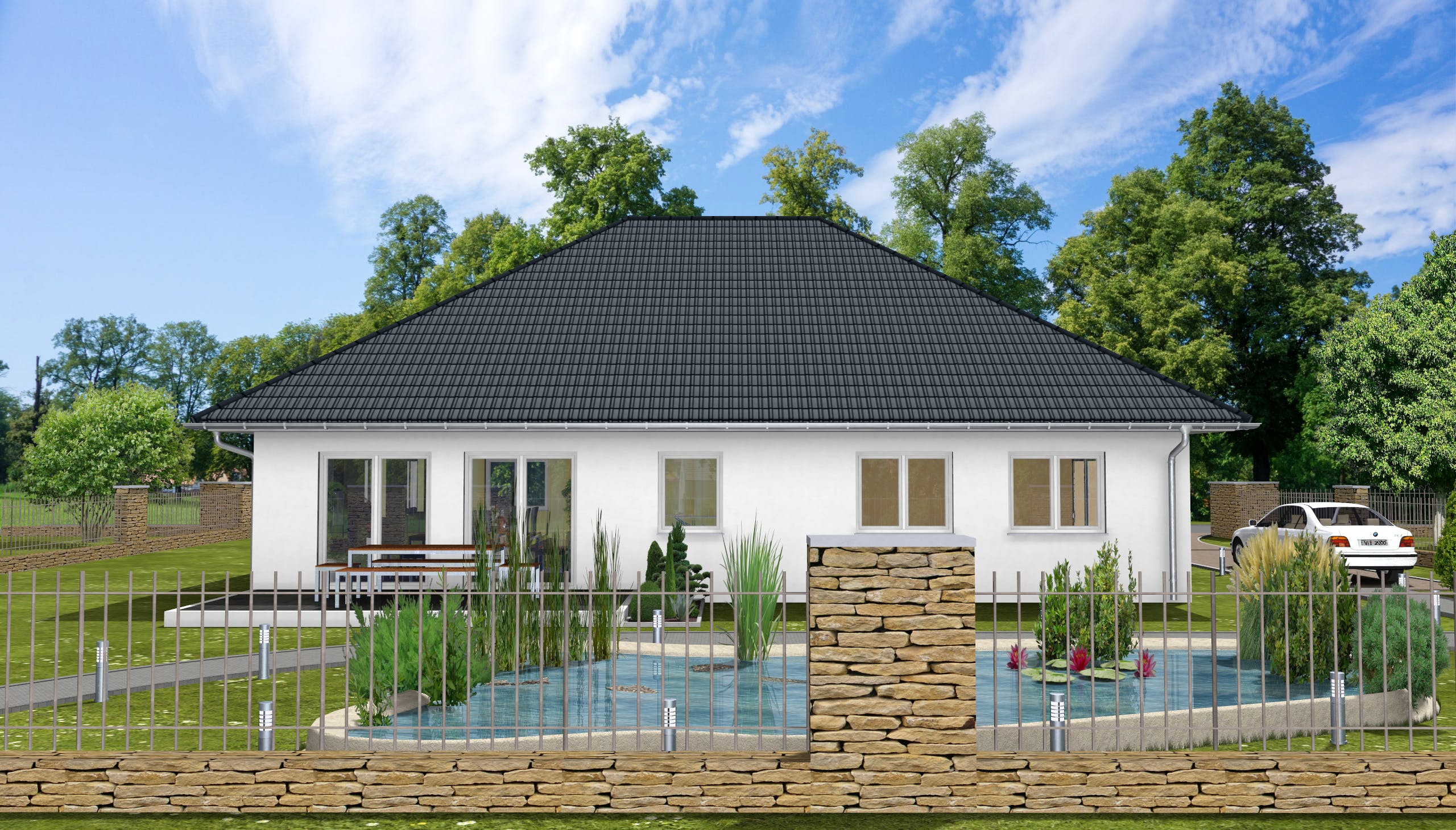 Massivhaus Amelie von AVOS Hausbau Schlüsselfertig ab 330750€, Bungalow Außenansicht 2