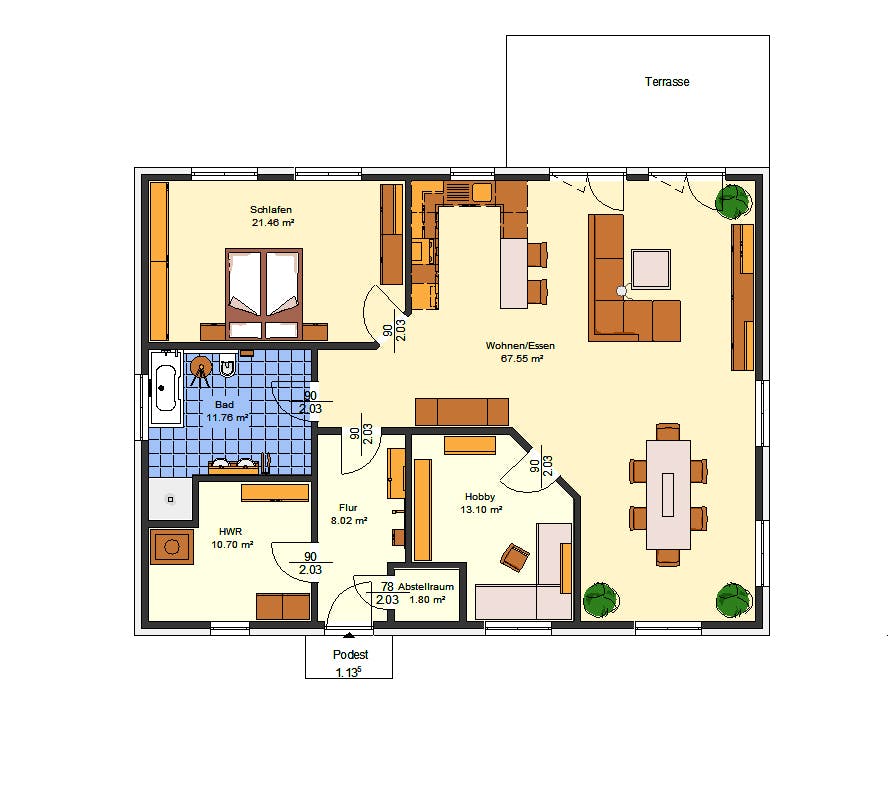 Massivhaus Amelie von AVOS Hausbau Schlüsselfertig ab 330750€, Bungalow Grundriss 1