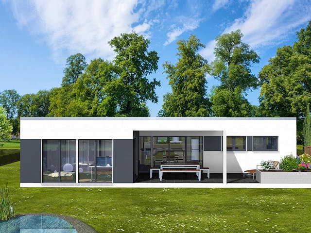 Massivhaus Anna von AVOS Hausbau Schlüsselfertig ab 234900€, Bungalow Außenansicht 1 Massivhaus Anna von AVOS Hausbau Schlüsselfertig ab 234900€, Bungalow Außenansicht 1