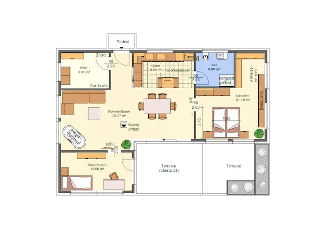 Massivhaus Anna von AVOS Hausbau Schlüsselfertig ab 234900€, Bungalow Grundriss 1