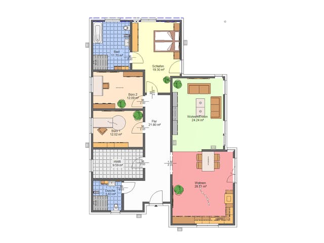 Massivhaus Blaufichte von AVOS Hausbau Schlüsselfertig ab 355250€, Bungalow Grundriss 1