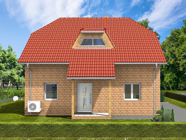Massivhaus Dorina von AVOS Hausbau Schlüsselfertig ab 343150€, Satteldach-Klassiker Außenansicht 1