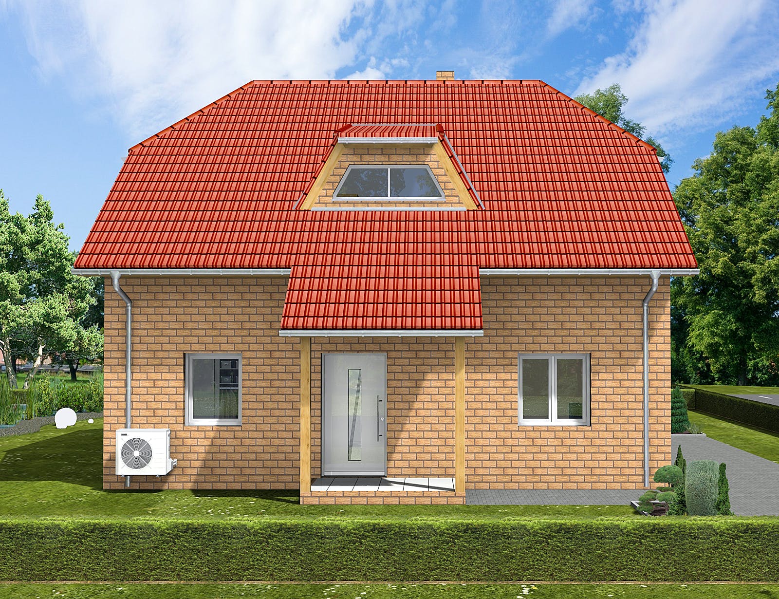Massivhaus Dorina von AVOS Hausbau Schlüsselfertig ab 345450€, Satteldach-Klassiker Außenansicht 1