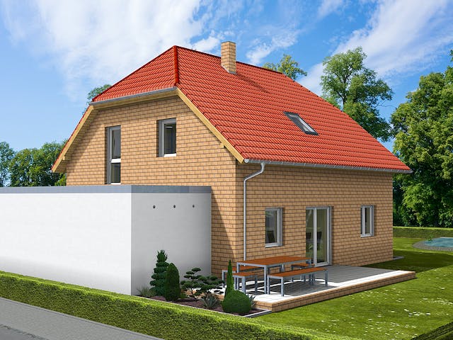 Massivhaus Dorina von AVOS Hausbau Schlüsselfertig ab 343150€, Satteldach-Klassiker Außenansicht 2