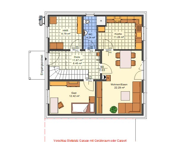 Massivhaus Dorina von AVOS Hausbau Schlüsselfertig ab 343150€, Satteldach-Klassiker Grundriss 1