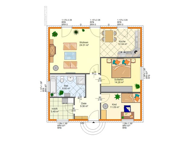 Massivhaus Enzian von AVOS Hausbau Schlüsselfertig ab 211500€, Bungalow Grundriss 1