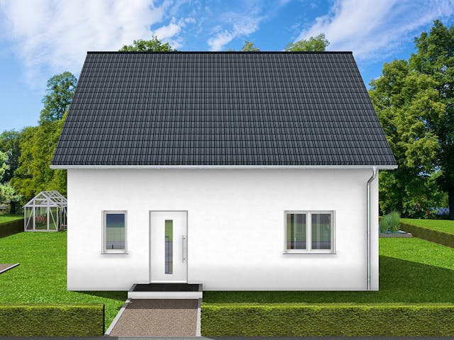 Massivhaus Gina von AVOS Hausbau Schlüsselfertig ab 313600€, Satteldach-Klassiker Außenansicht 1