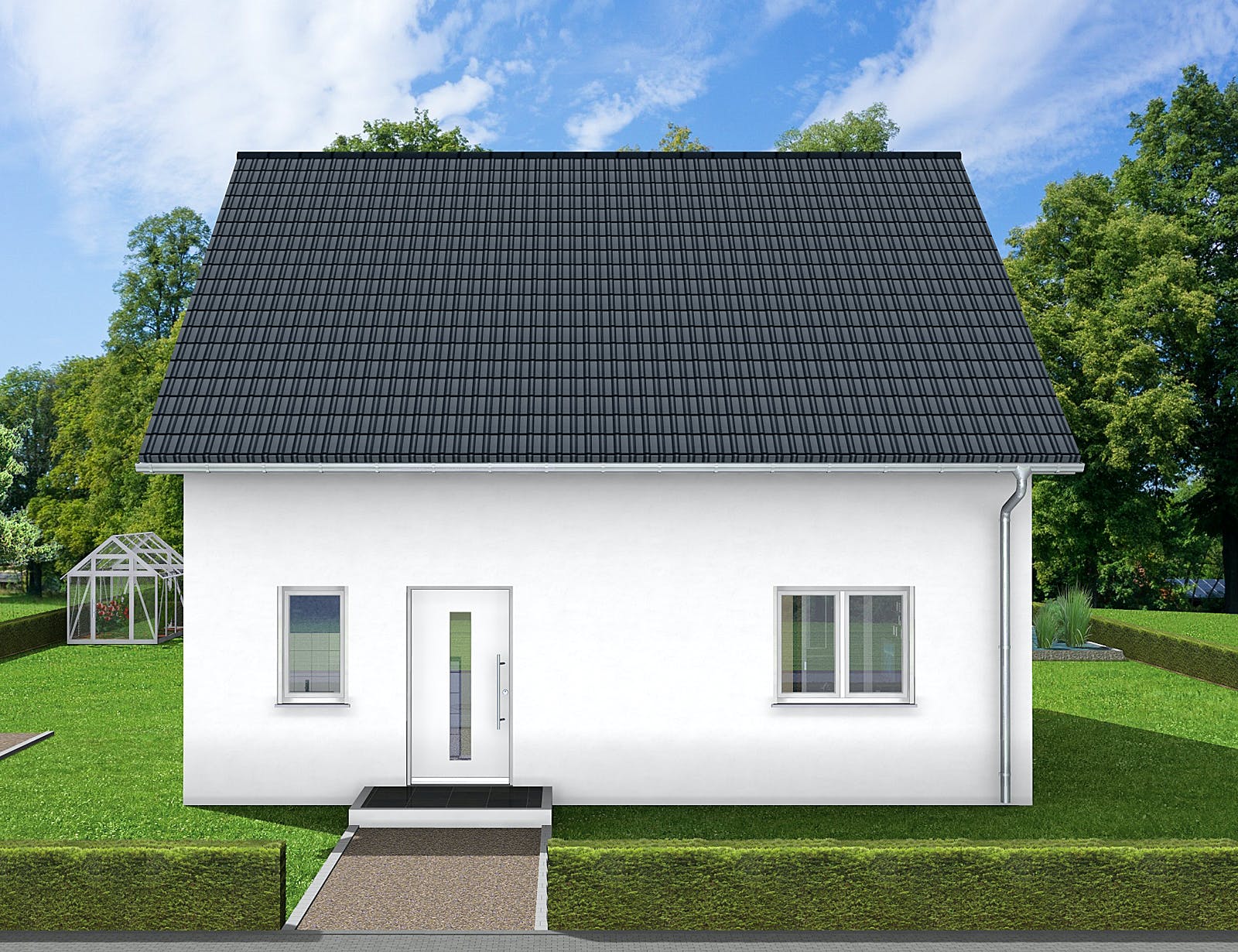 Massivhaus Gina von AVOS Hausbau Schlüsselfertig ab 313500€, Satteldach-Klassiker Außenansicht 1