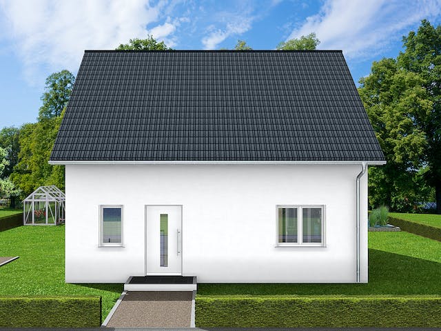 Massivhaus Gina von AVOS Hausbau Schlüsselfertig ab 313600€, Satteldach-Klassiker Außenansicht 1