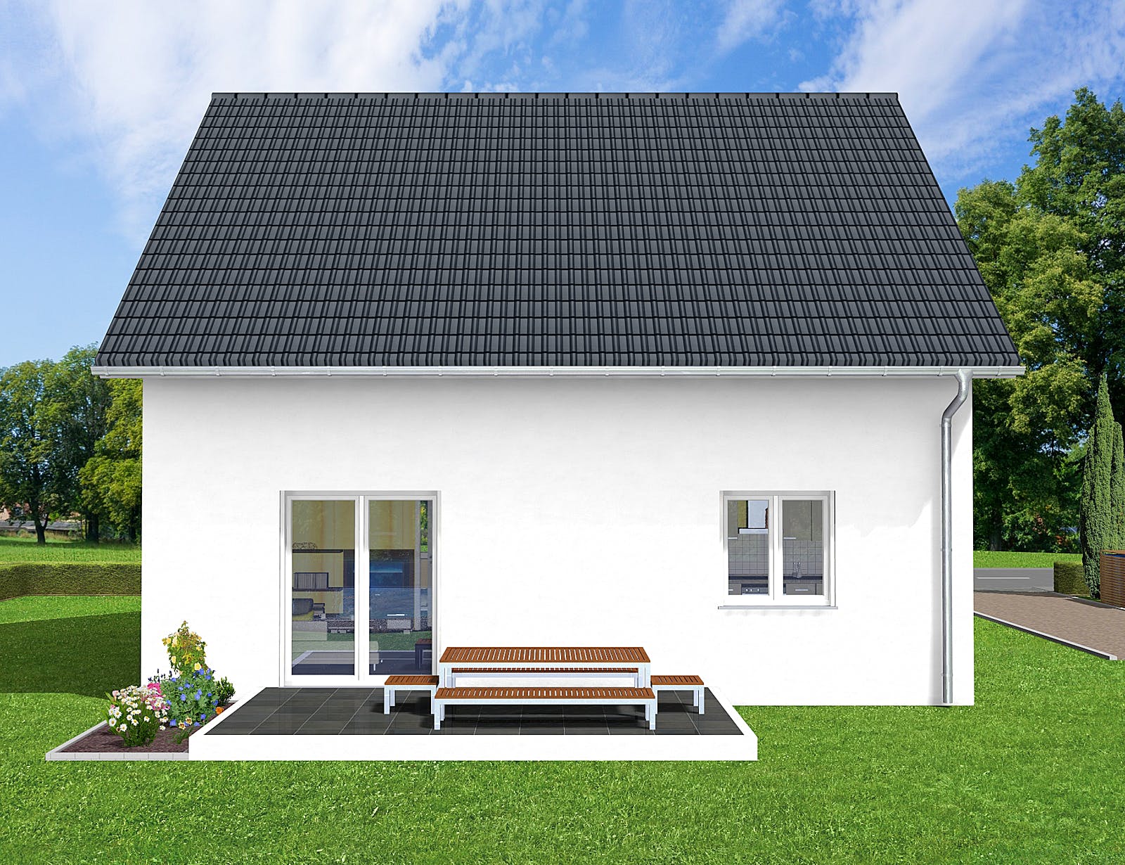 Massivhaus Gina von AVOS Hausbau Schlüsselfertig ab 313500€, Satteldach-Klassiker Außenansicht 2