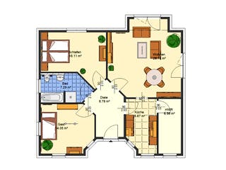 Massivhaus Ginkgo von AVOS Hausbau Schlüsselfertig ab 225000€, Bungalow Grundriss 1