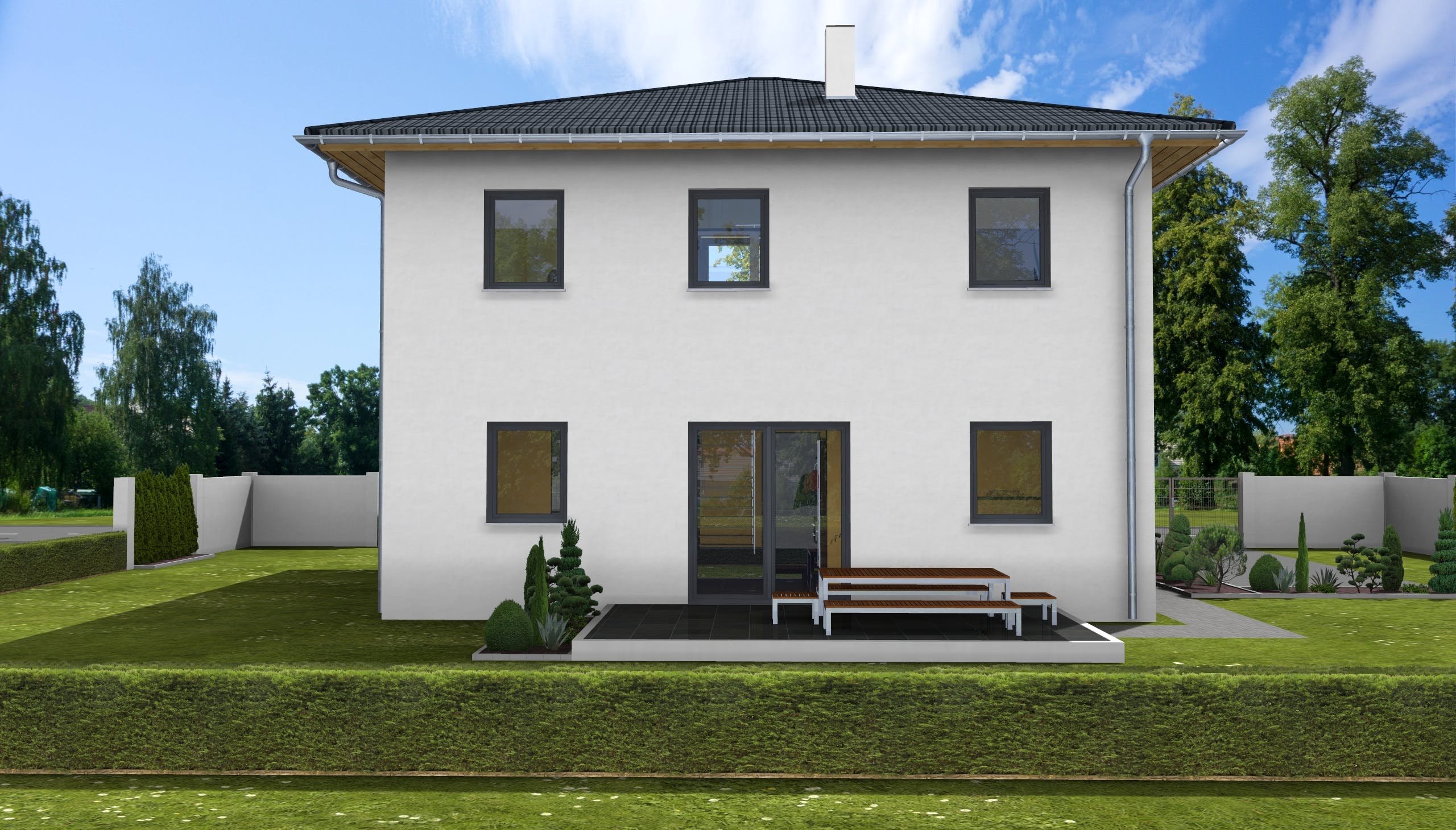 Massivhaus Glockenblume von AVOS Hausbau Schlüsselfertig ab 343500€, Stadtvilla Außenansicht 1