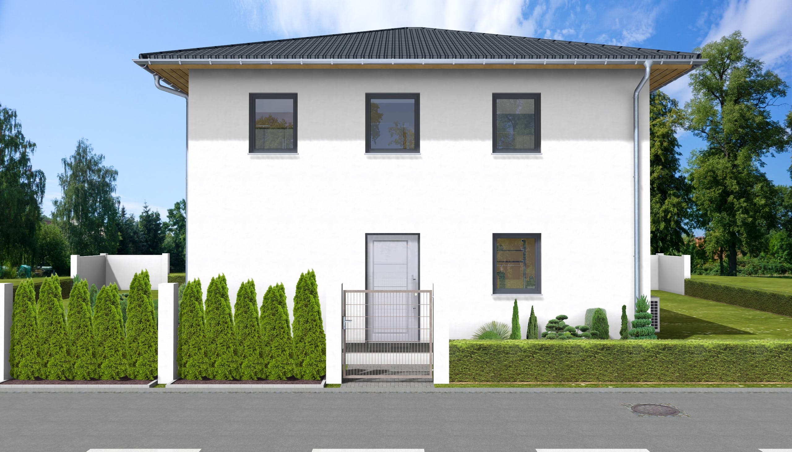 Massivhaus Glockenblume von AVOS Hausbau Schlüsselfertig ab 343500€, Stadtvilla Außenansicht 2