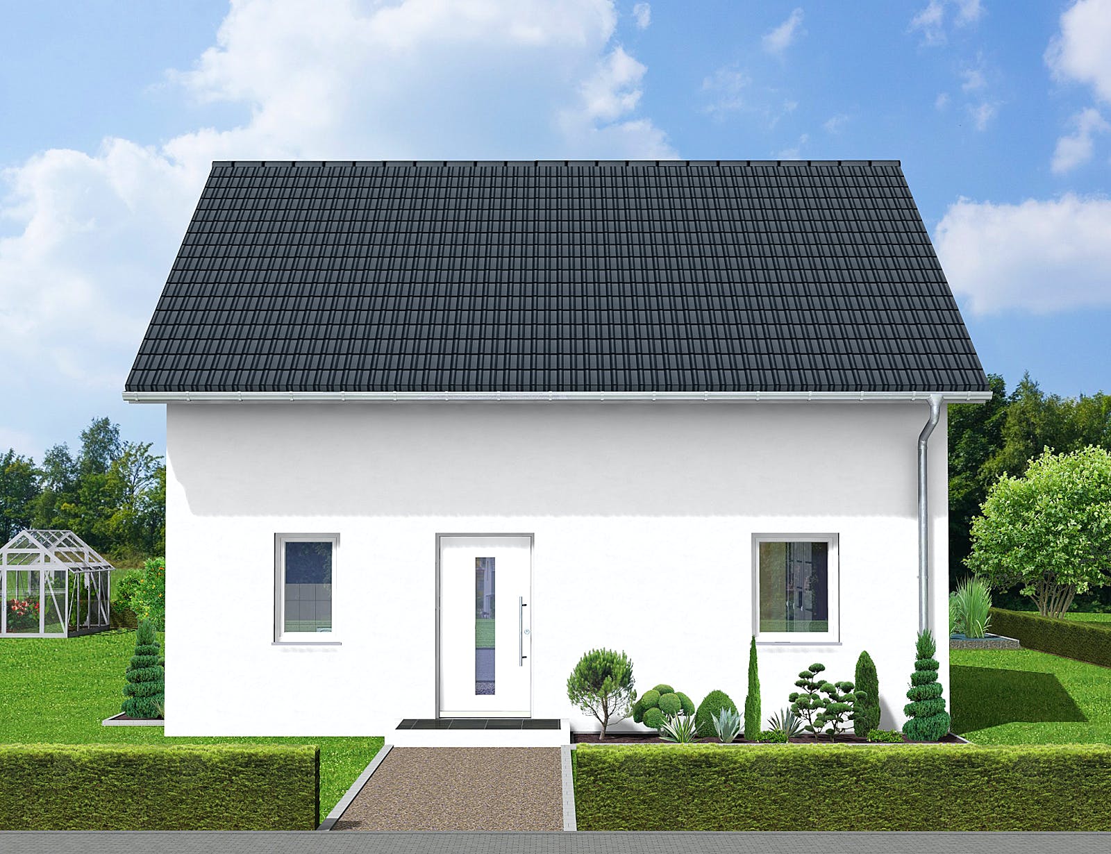 Massivhaus Kern von AVOS Hausbau Schlüsselfertig ab 279950€, Satteldach-Klassiker Außenansicht 1