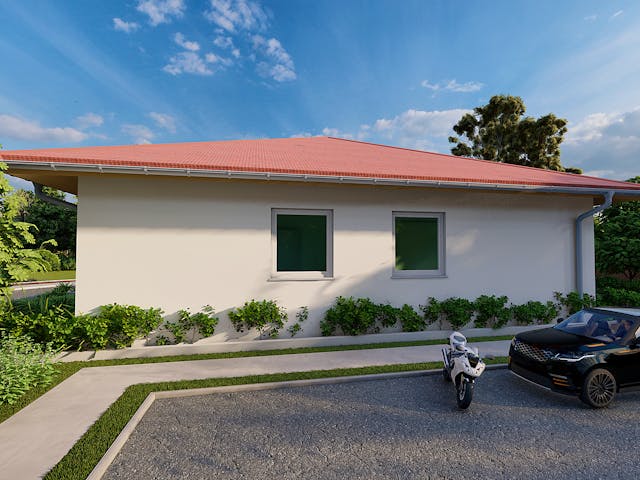 Massivhaus Kiefer von AVOS Hausbau Schlüsselfertig ab 297500€, Bungalow Außenansicht 1 Massivhaus Kiefer von AVOS Hausbau Schlüsselfertig ab 297500€, Bungalow Außenansicht 1