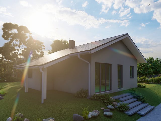 Massivhaus Mandelweide von AVOS Hausbau Schlüsselfertig ab 321500€, Bungalow Außenansicht 1 Massivhaus Mandelweide von AVOS Hausbau Schlüsselfertig ab 321500€, Bungalow Außenansicht 1