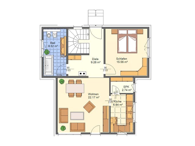 Massivhaus Mandelweide von AVOS Hausbau Schlüsselfertig ab 321500€, Bungalow Grundriss 1